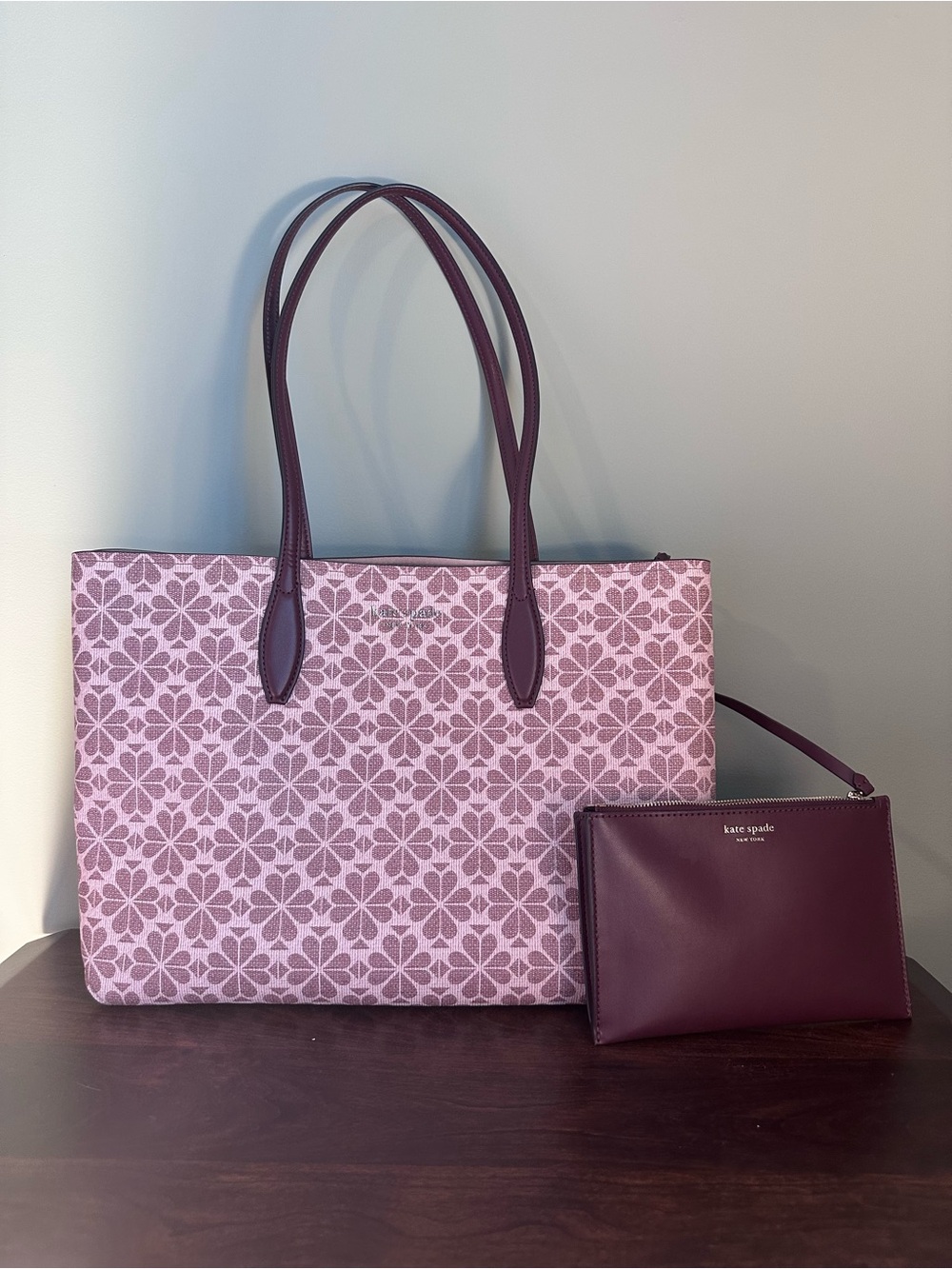 Kate Spade All Day Spade Flower Pink Multi Large Tote + Matching Pouch